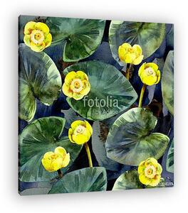 Seamless watercolor pattern of yellow water lilies and leaves. (vászonkép)