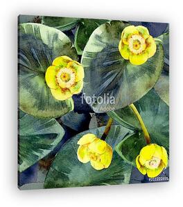 Seamless watercolor pattern of yellow water lilies and leaves. (vászonkép)