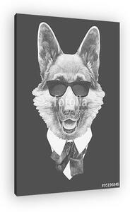 Portrait of German Shepherd in suit. Hand drawn illustration. (vászonkép)