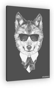 Portrait of Wolf in suit. Hand drawn illustration. (vászonkép)