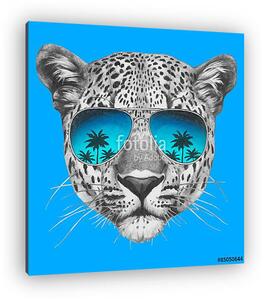 Hand drawn portrait of Leopard with mirror sunglasses. Vector is (vászonkép)