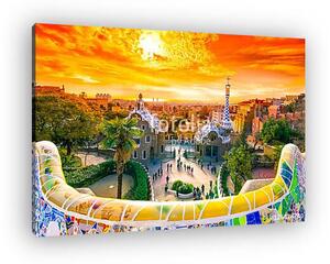 View of the city from Park Guell in Barcelona, Spain, at sunrise (vászonkép)