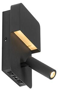 Fali lámpa fekete, LED-del, USB-vel és olvasólámpával kapcsolóval - Robin