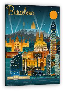 Barcelona at night. Handmade drawing vector illustration. (vászonkép)