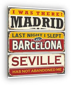 Unique retro tin sign collection with cities in Spain (vászonkép)