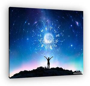 Woman Consulting The Stars - Zodiac Signs In The Sky (vászonkép)