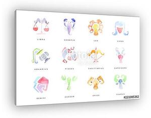 Zodiac Signs set of hand drawn watercolor vector Illustrations (vászonkép)