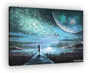 Fantastic illustration with an unknown planet and MilkyWay, star (vászonkép)