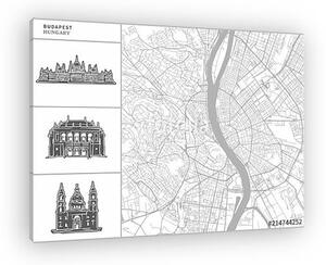 Budapest city map with hand-drawn architecture icons (vászonkép)