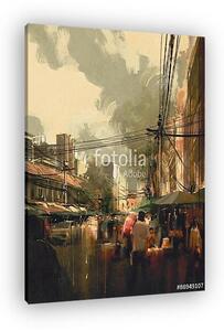 Market street,colorful cityscape digital painting (vászonkép)