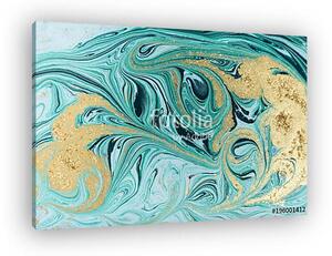 Marble abstract acrylic background. Nature green marbling artwork texture. Golden glitter. (vászonkép)