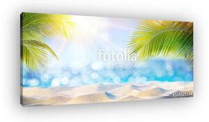 Abstract Beach Background - Sunny Sand And Shiny Sea At Shadows Of Palm Tree (vászonkép)