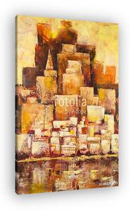 Golden City - Abstract cityscape painting in orange and yellow colors. (vászonkép)