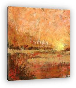 Glowing Landscape - Abstract acrylic painting of river and trees. (vászonkép)