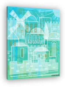 Jerusalem In White - Stylized Jerusalem in white and blue colors. Eps10 (vászonkép)
