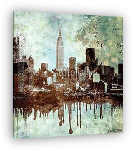 Grunge textured New York city skyline with dripping and copy space. (vászonkép)