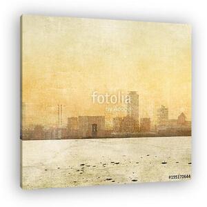 Vintage sepia city skyline with copy space. (vászonkép)