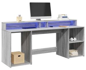 VidaXL LED-es Íróasztal - Szürke Sonoma - 200x55x91 cm