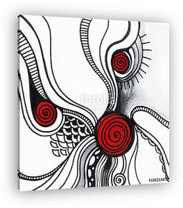 Whimsical abstract hand-drawn illustration. Black lines with red swirls.Doodle graphic art. (vászonkép)