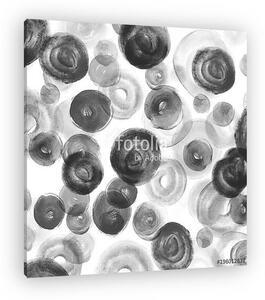 Black paint circles on white background. Watercolour hand-drawn illustration. (vászonkép)