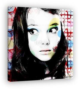 Bright colorful portrait of a thoughtful girl in modern style pop art. Computer design. Contemporary art. (vászonkép)