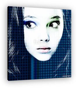Portrait of a mysterious girl in a modern style pop art in blue shades. Computer design. Contemporary art. (vászonkép)