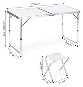 Összecsukható vendéglátóasztal 119,5x60 cm fehér 4 székkel