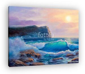 Sunset on the sea, painting by oil on canvas. (vászonkép)