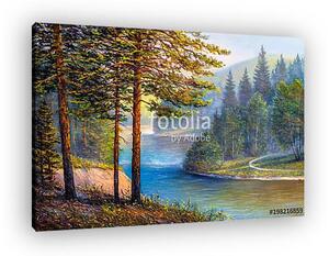 Landscape, mountain river. Picture oil paints on a canvas. (vászonkép)