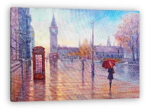 Street view of london, bus on road. Artwork. Big Ben. (vászonkép)