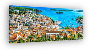 Hvar island panorama landscape. / Panorama of amazing coastal town Hvar in Croatia, popular mediterranean tourist resort in summ (vászonkép)