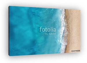 Beach and waves from top view. Turquoise water background from top view. Summer seascape from air. Top view from drone. Travel c (vászonkép)