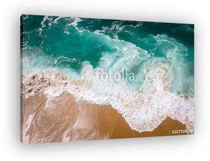 Sand beach aerial, top view of a beautiful sandy beach aerial shot with the blue waves rolling into the shore (vászonkép)