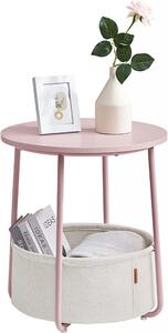 Kerek lerakóasztal szövet kosárral, rózsaszín 45×45×51cm