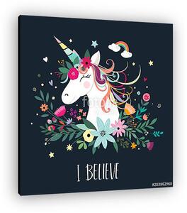 I believe - Unikornis fekete háttérrel (vászonkép)