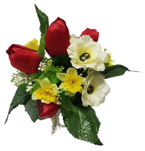 Csokor Tulipán & Nárcisz & Szellőrózsa x10 30cm piros & sárga & krém