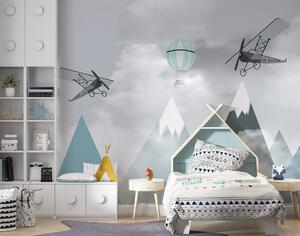 Fotótapéta Repülőgépek és léggömbök a hegyek felett, Modern fotótapéta, Modern fotótapéta, u95370 - Muralas.hu