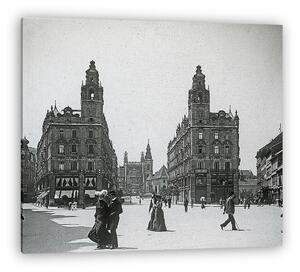 FORTEPAN: Ferenciek tere (Kígyó tér)-Klotild paloták,háttérben az épülő Erzsébet híd (1902) (vászonkép)