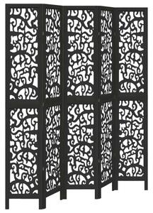 5 Paneles Fekete Tömörfa Paraván - 175x220 cm