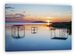 Horgászmólók naplementében a Balatonon, Fonyódnál (vászonkép)