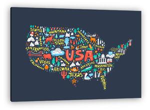 USA térkép illusztráció kék háttérben (vászonkép)