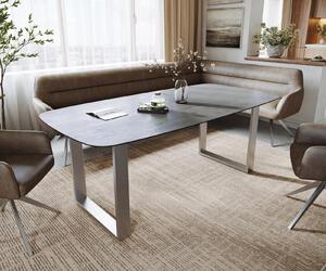 DELIFE Étkezőasztal Edge hajóformájú 200x100 cm kerámia beton szürke rozsdamentes acél keskeny