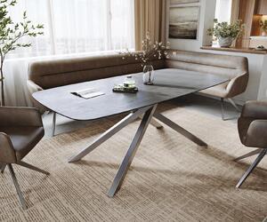 DELIFE Étkezőasztal Edge hajóformájú 200x100 cm kerámia beton szürke kereszt láb rozsdamentes acél