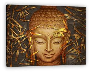 Buddha fej és bambuszlevelek (vászonkép)