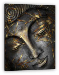 Buddha arc részlet, arany bambusz levelekkel (vászonkép)