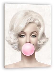 Marilyn Monroe rózsaszín rágógumit fúj, színes (4:5 arány) (vászonkép)