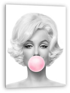 Marilyn Monroe rózsaszín rágógumit fúj, fekete-fehér (4:5 arány) (vászonkép)