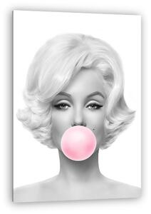 Marilyn Monroe rózsaszín rágógumit fúj, fekete-fehér (3:4 arány) (vászonkép)