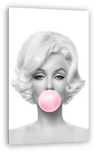 Marilyn Monroe rózsaszín rágógumit fúj, fekete-fehér (2:3 arány) (vászonkép)