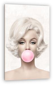 Marilyn Monroe rózsaszín rágógumit fúj, színes (2:3 arány) (vászonkép)